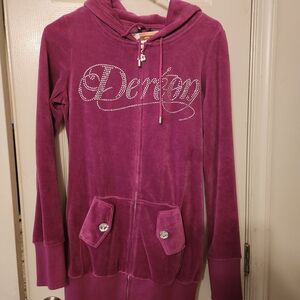 Purple Velour Hoodie with Rhinestone Logo